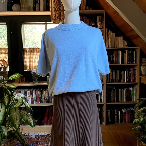 90s Short Sleeve Sweater Baby Blue - Picture 1 of 5